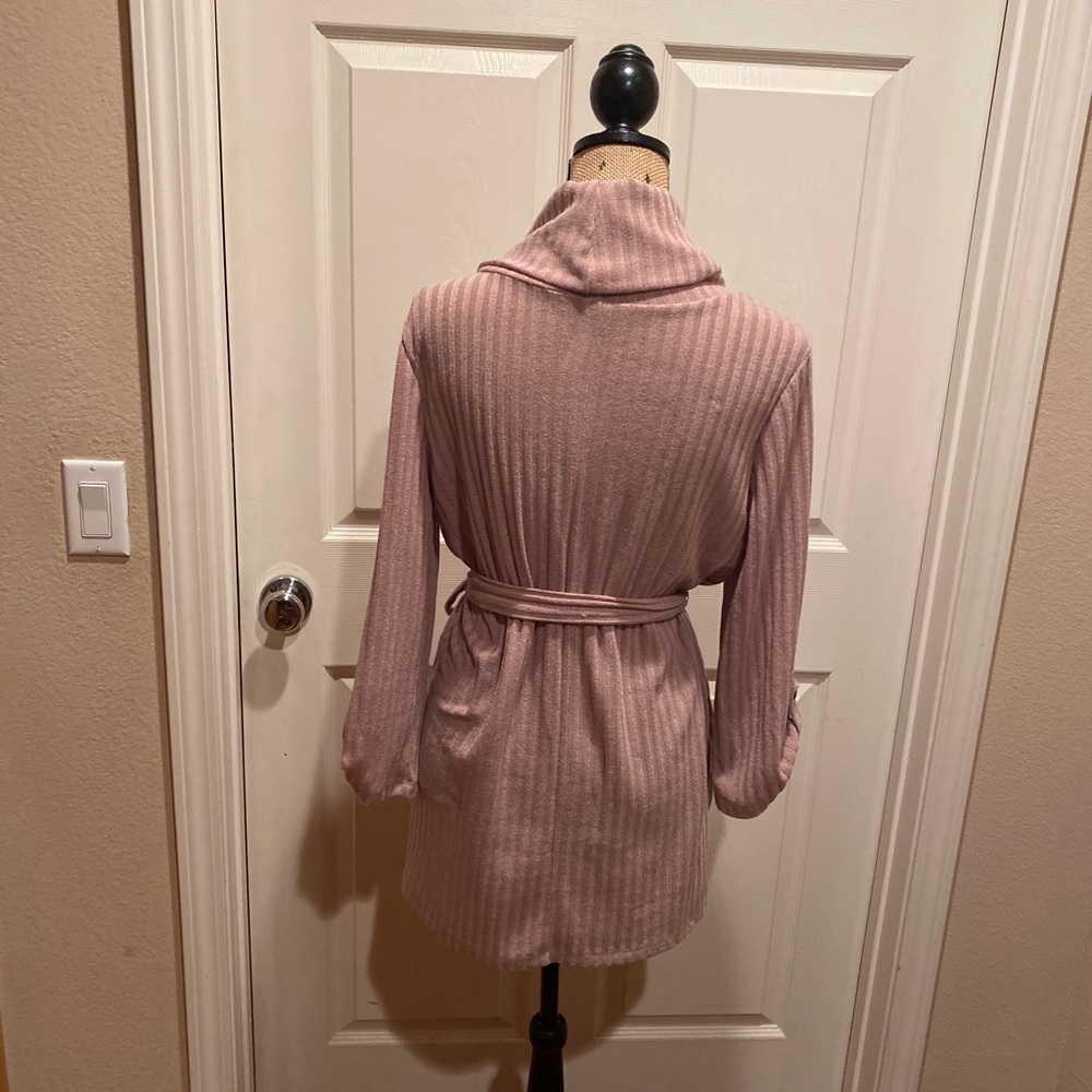 Belted ribbed cowl neck top. - Picture 2 of 5